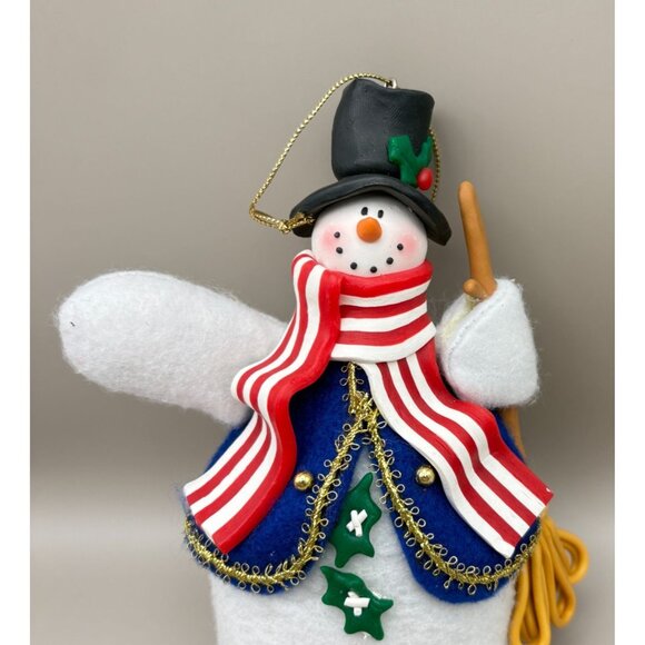 Handcrafted Festive Snowman Christmas Tree Ornament USA Patriotic Striped Scarf - Picture 5 of 8